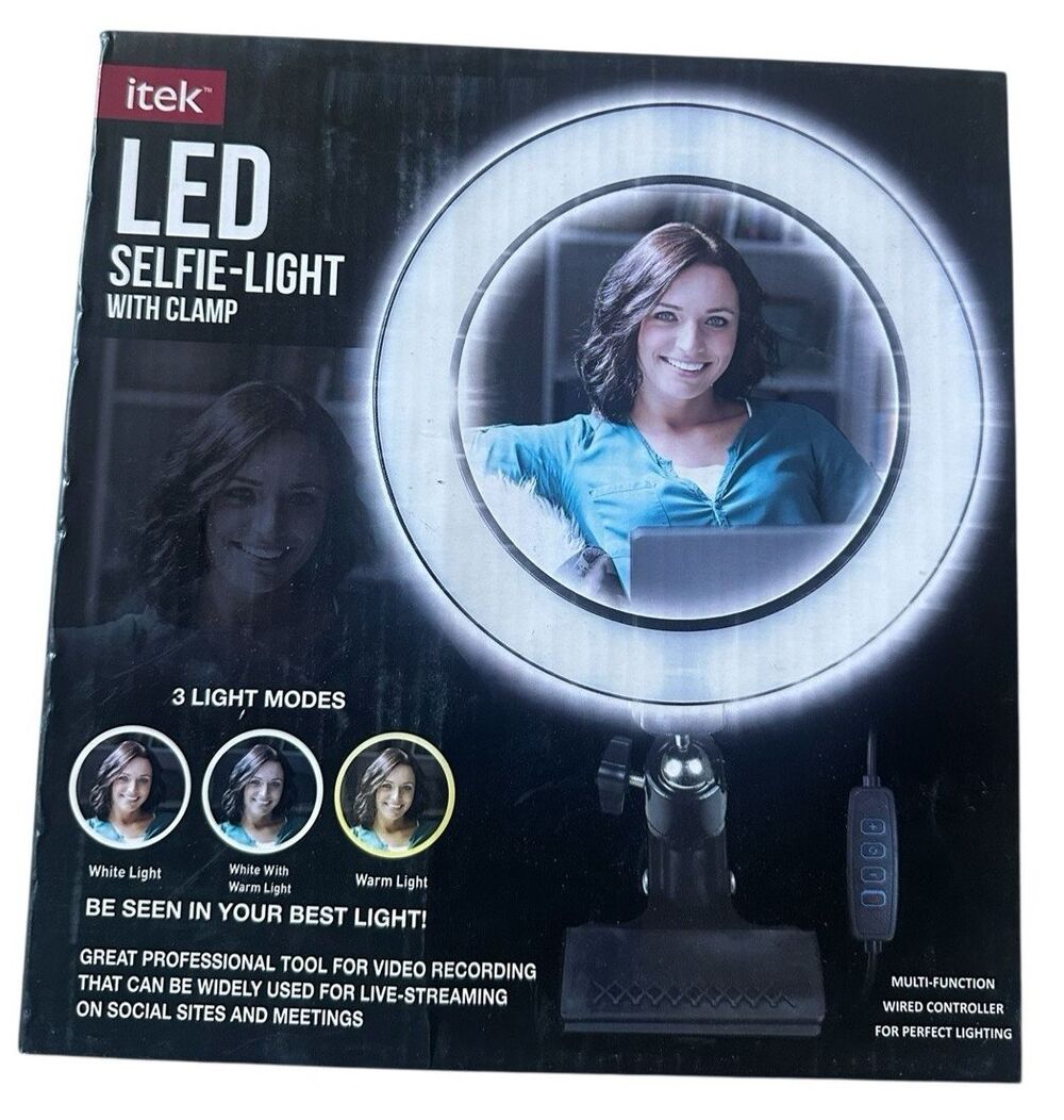 Itek LED Selfie Ring Light w/ Clamp 3 Light Modes Professional Wired Controller